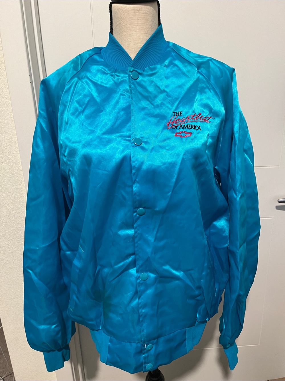 Vintage Chevrolet The Heartbeat Of America Chevy Logo Satin Bomber Jacket